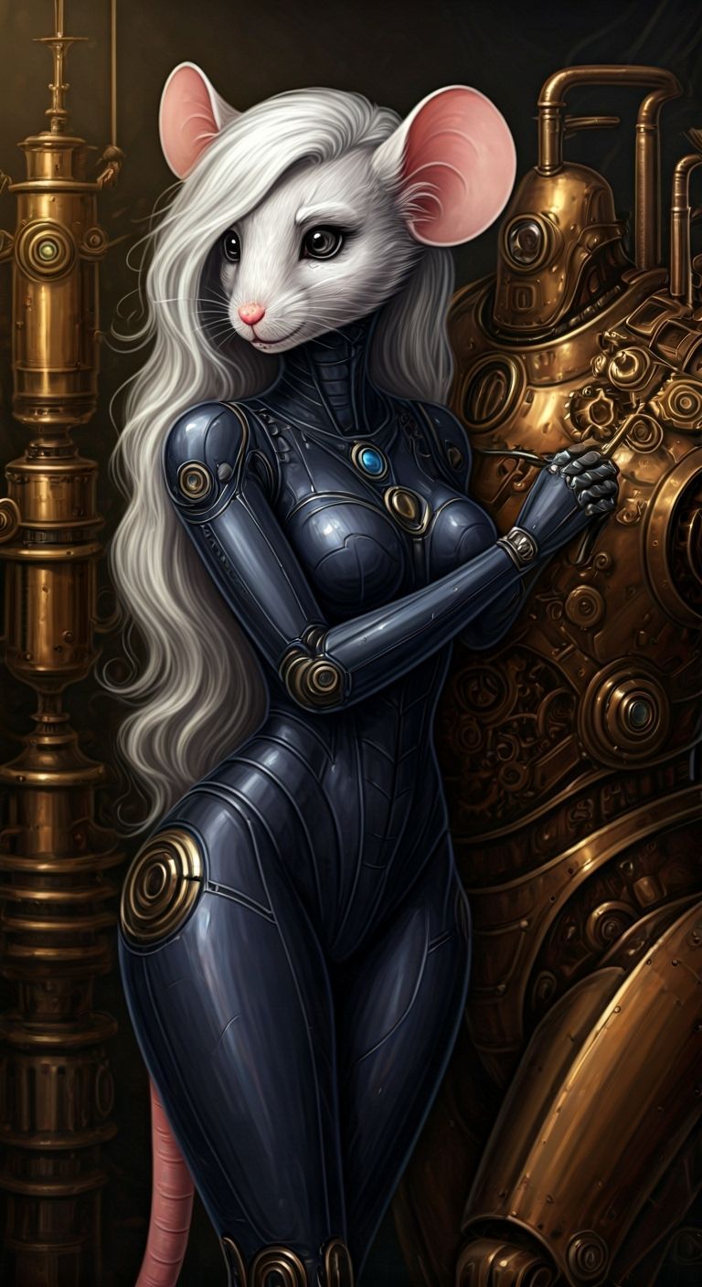 Steampunk Mouse Mechanic in Syd Mead Style