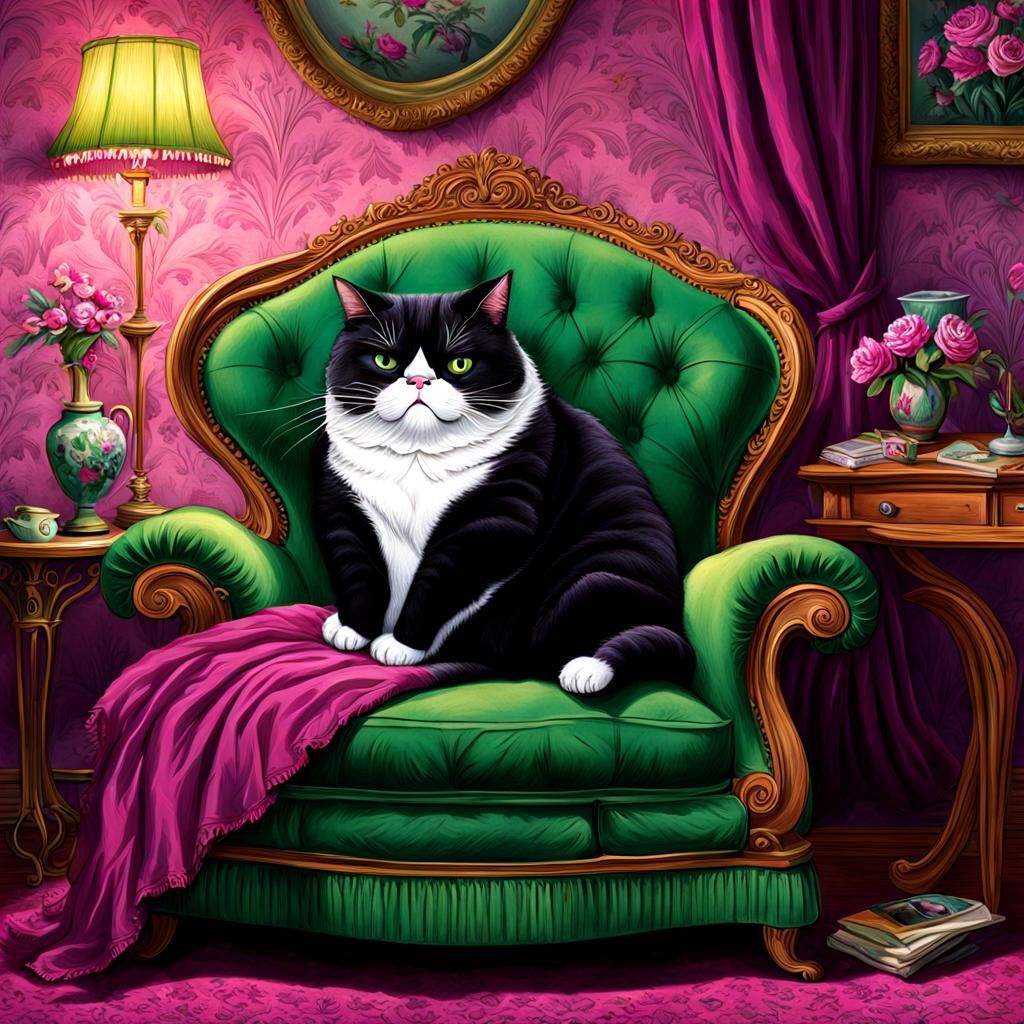 Grumpy Cat Destroys Victorian Sofa in Whimsical, Maximalist....
