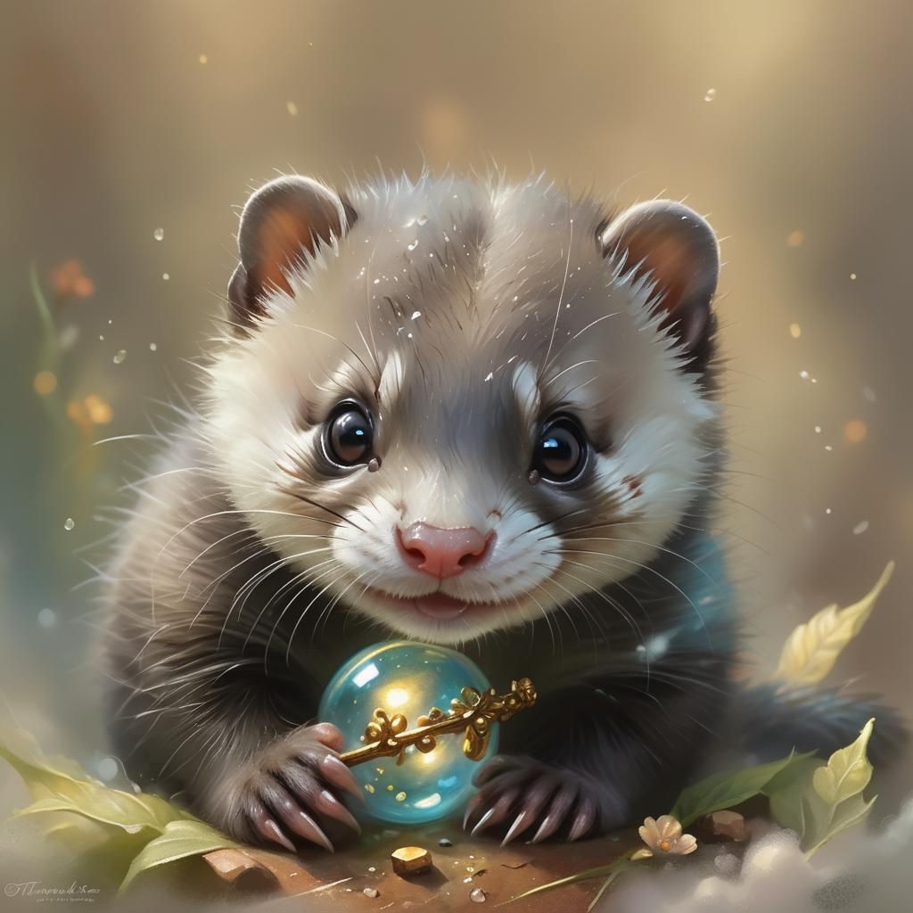 Adorable Ferret in Ethereal Fantasy Landscape