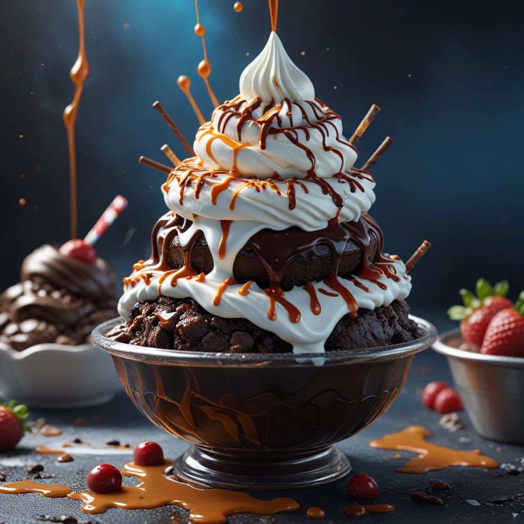 Fantastical Hot Fudge Sundae Detailed Matte Painting