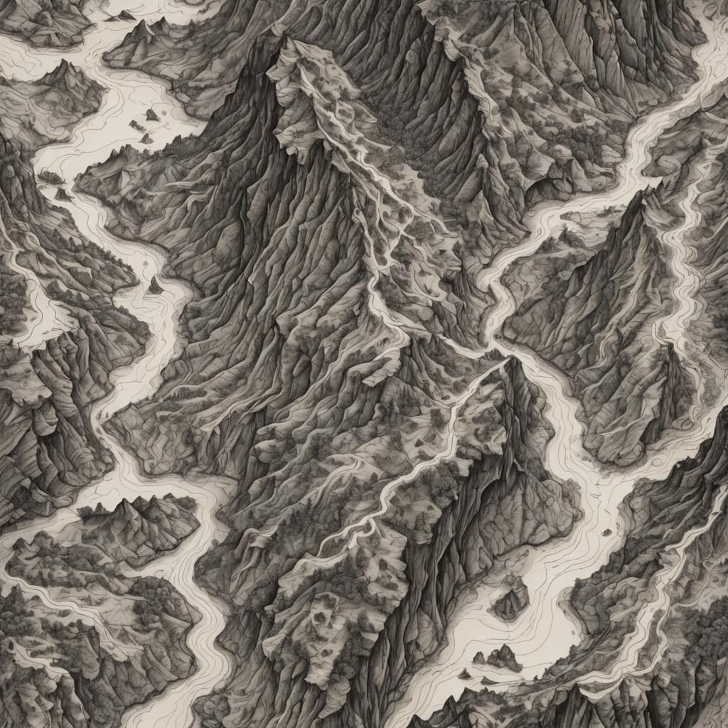 Detailed Black Ink Fantasy Topography Map