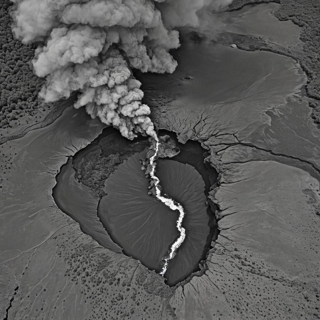 Black and white Kilauea Volcano on the Big Island of Hawaii.
