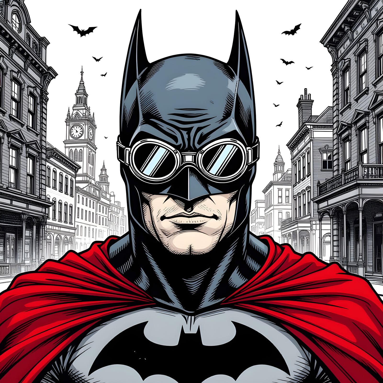 Victorian Batman with Luchador Mask in Pen and Ink