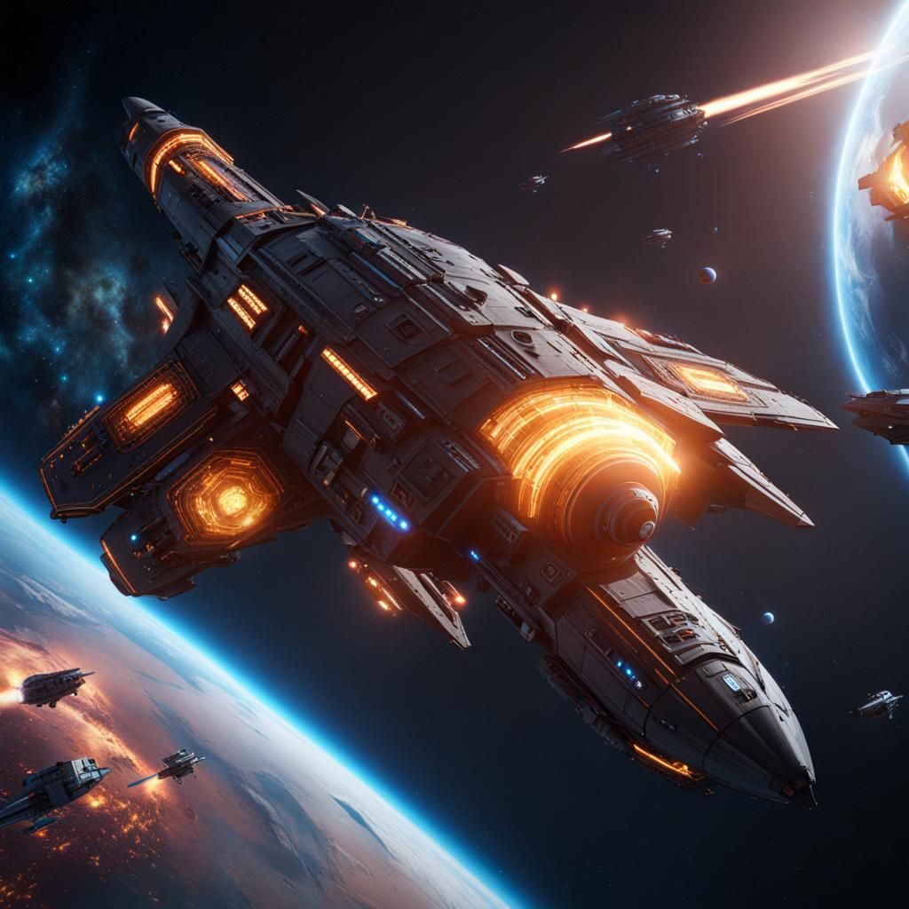 Sci-Fi Spaceship Battle in Deep Space