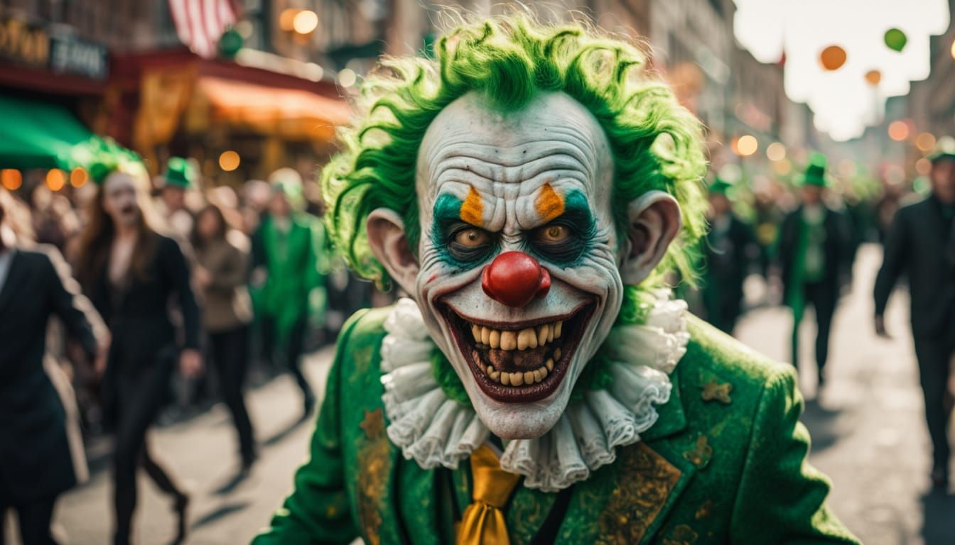 Cinematic Zombie Monkey Monster Clown at Saint Patrick's Day...
