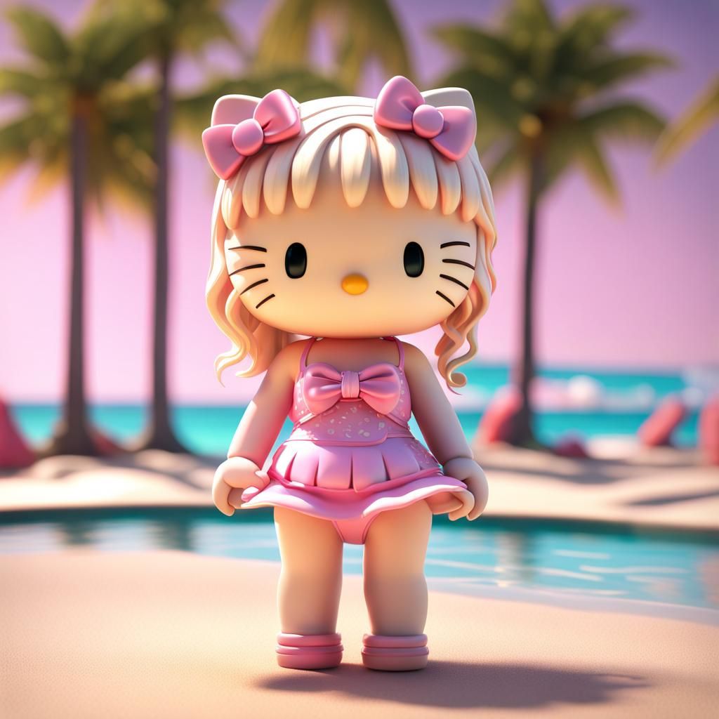 Hello Kitty in Pink Swimsuit: 3D Digital Art