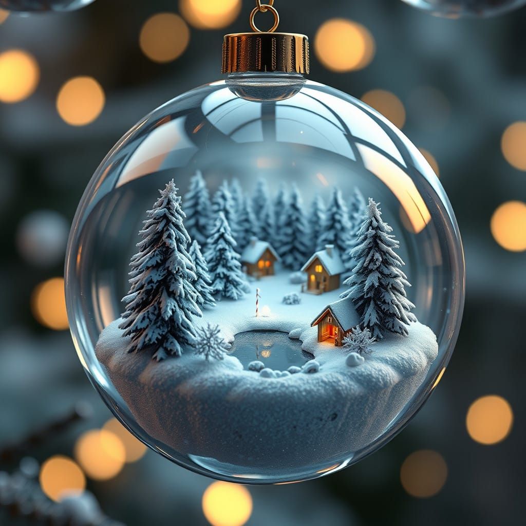 Hyper Realistic Crystal Glass Christmas Wonderland Inside Or...