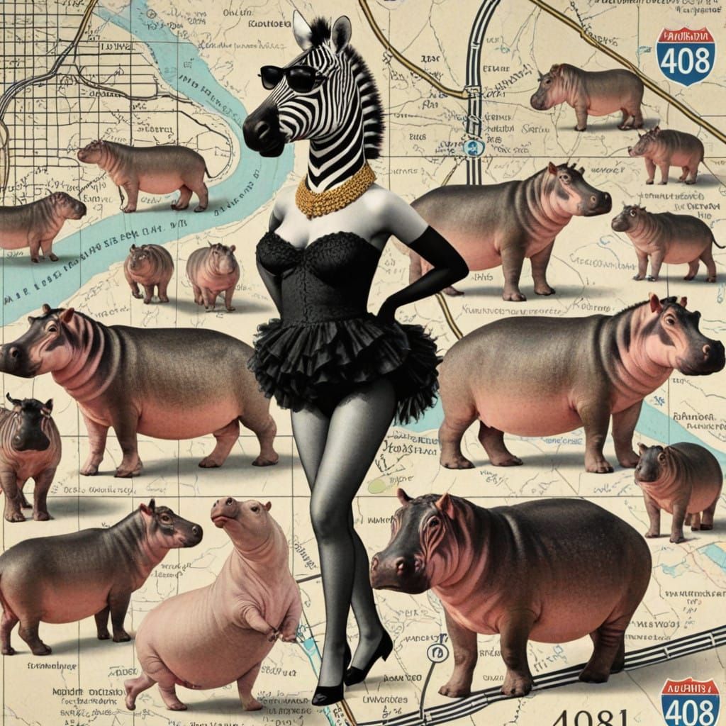 Hippos in Urban Landscapes with Zebra Influences