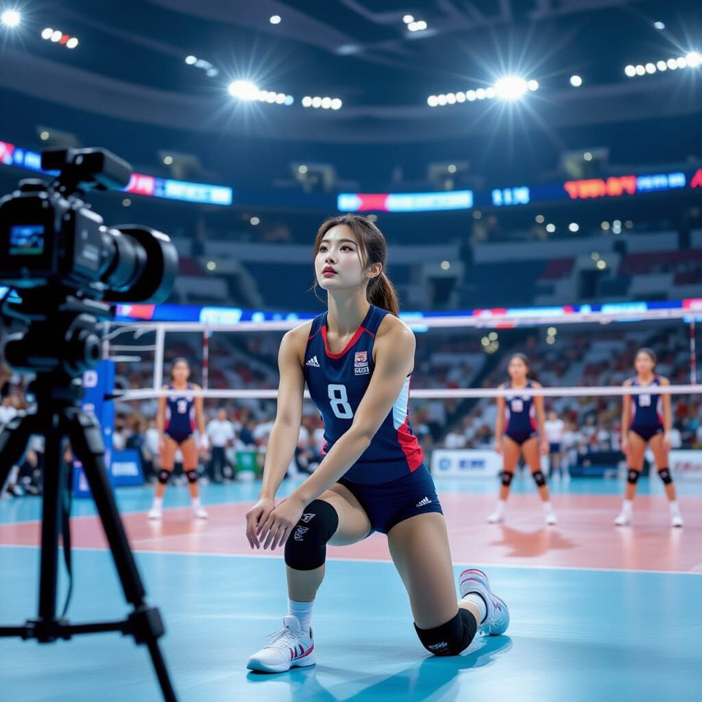 Beautiful Korean Volleyball Player Poses Courtside