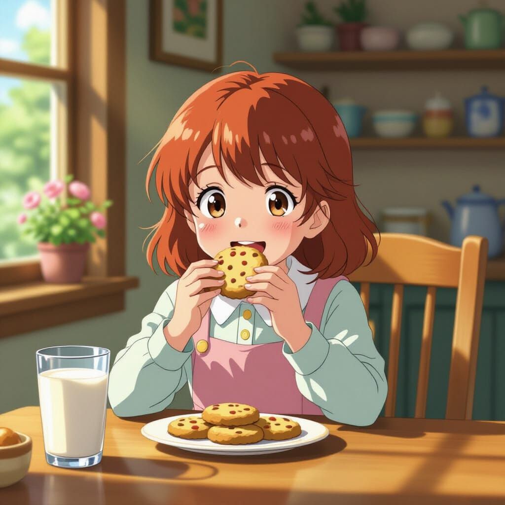 Anime Child Enjoys Cookies in Ghibli Style