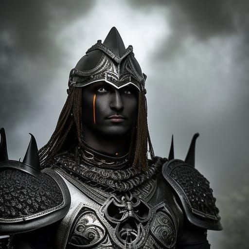 Drow Warrior on Skull Pile in Ethereal Light