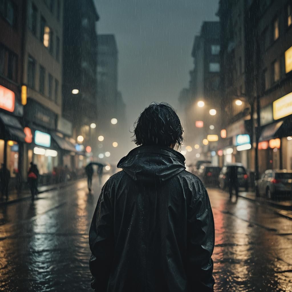 Rainy City Silhouette in Cinematic Style