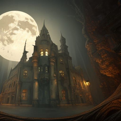 Eerie Castle Chamber with Ghosts in Fantasy Art