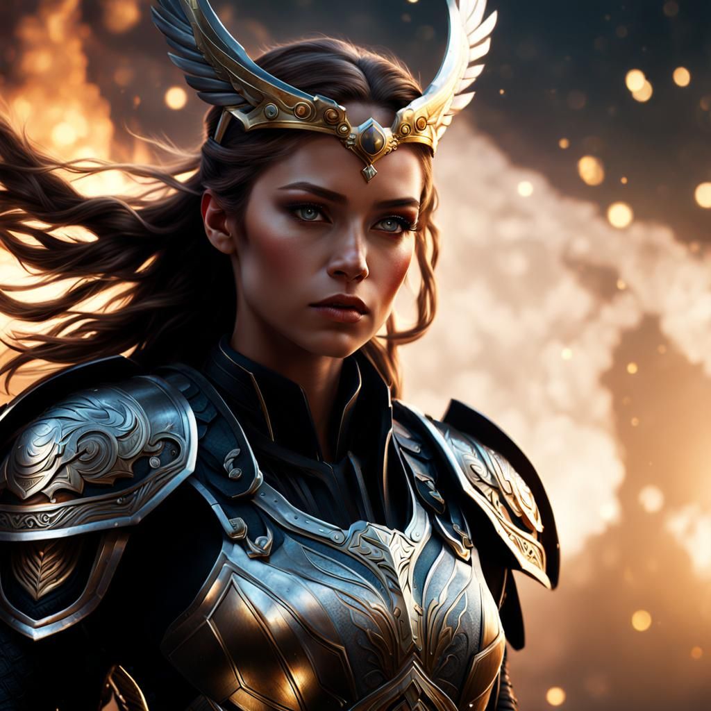 Beautiful AI Valkyrie in Biopunk Style