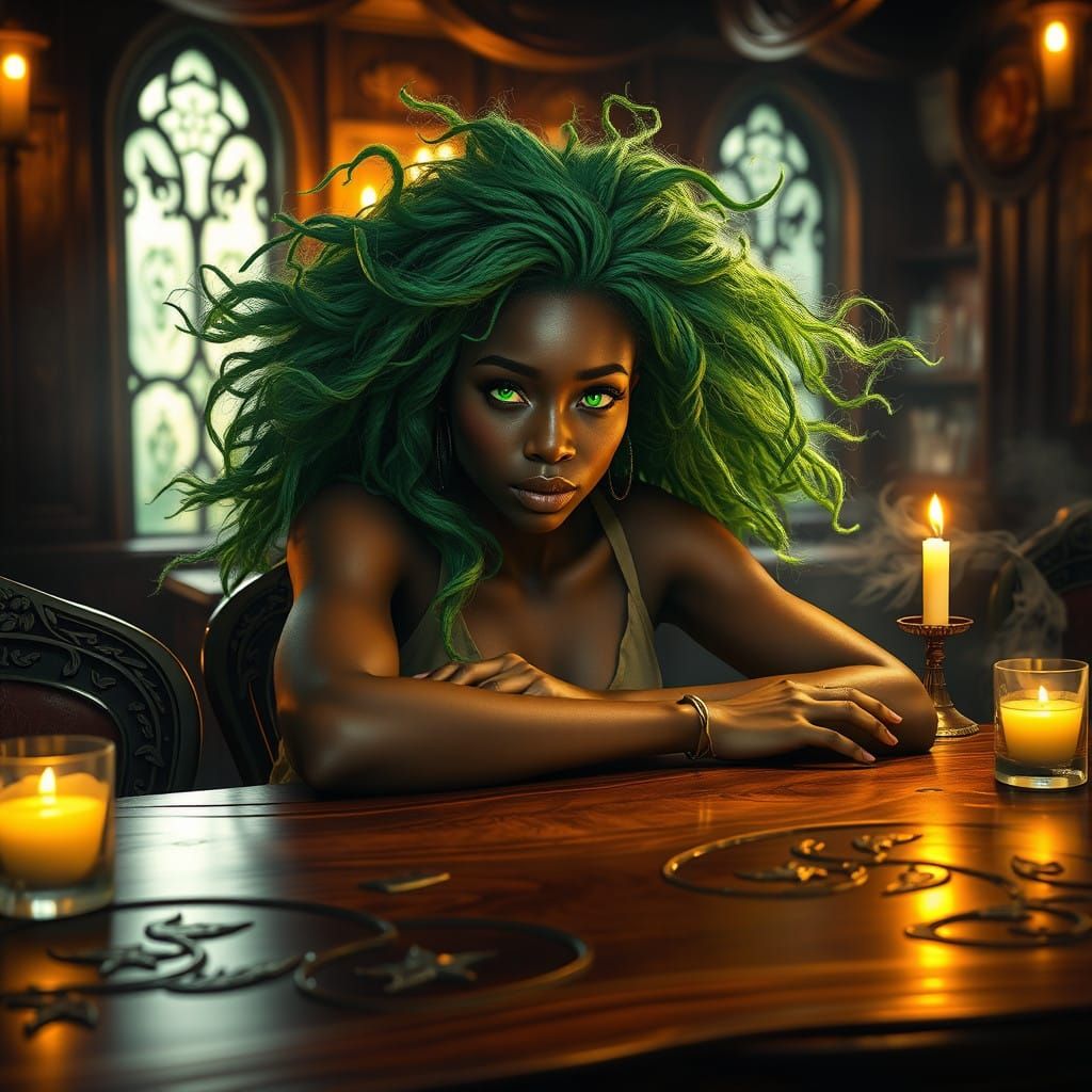 Enchanted Druid in a Mystic Tavern Setting