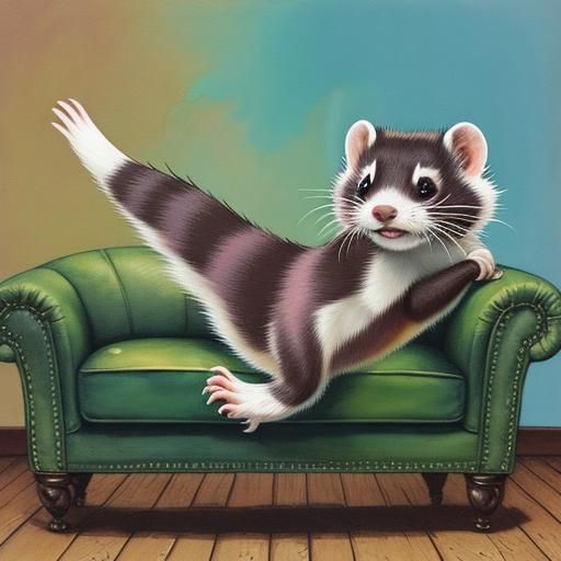 Joyful Ferret Cartoon in Alcohol Ink Style