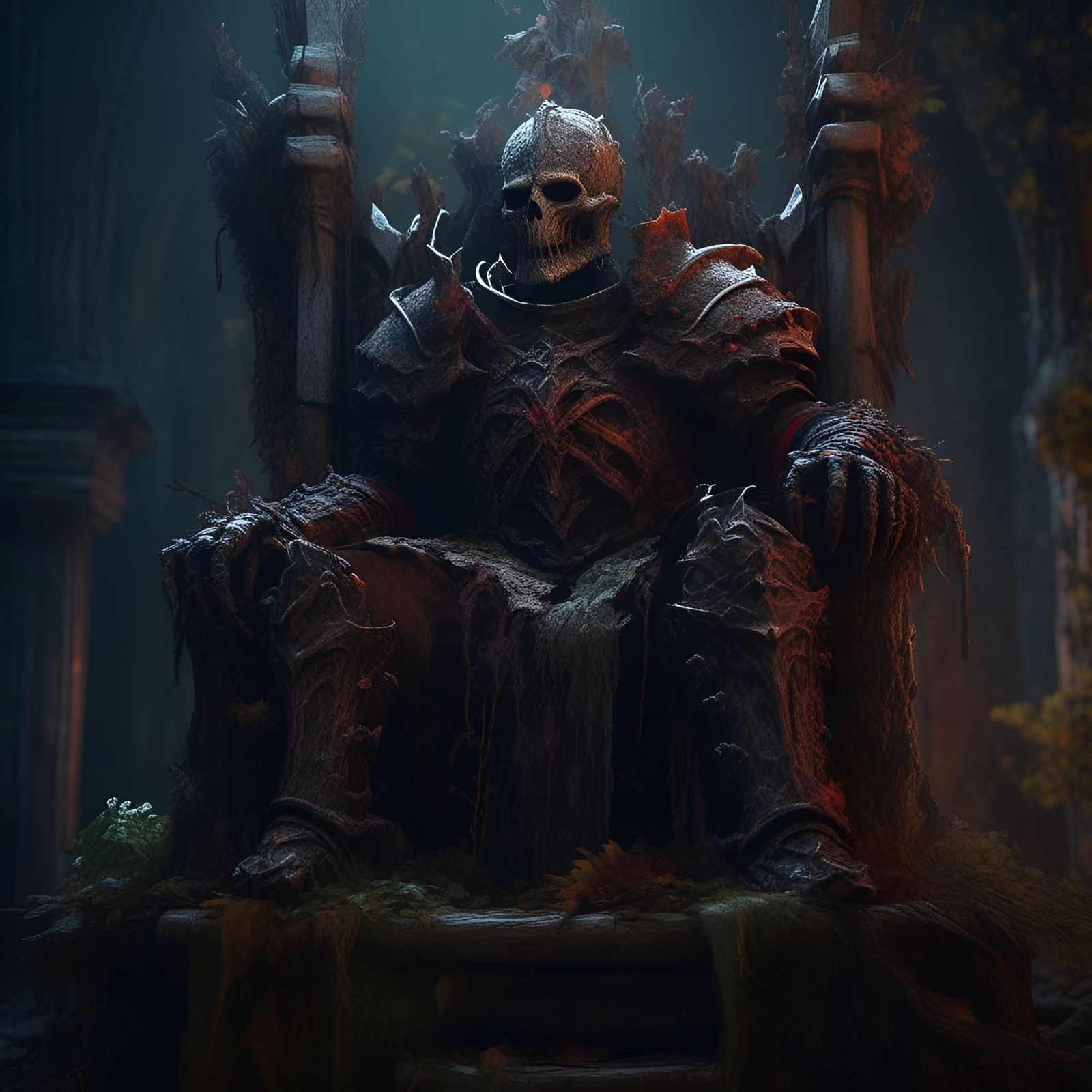 Rotting Zombie Knight on Throne, Detailed Matte Painting