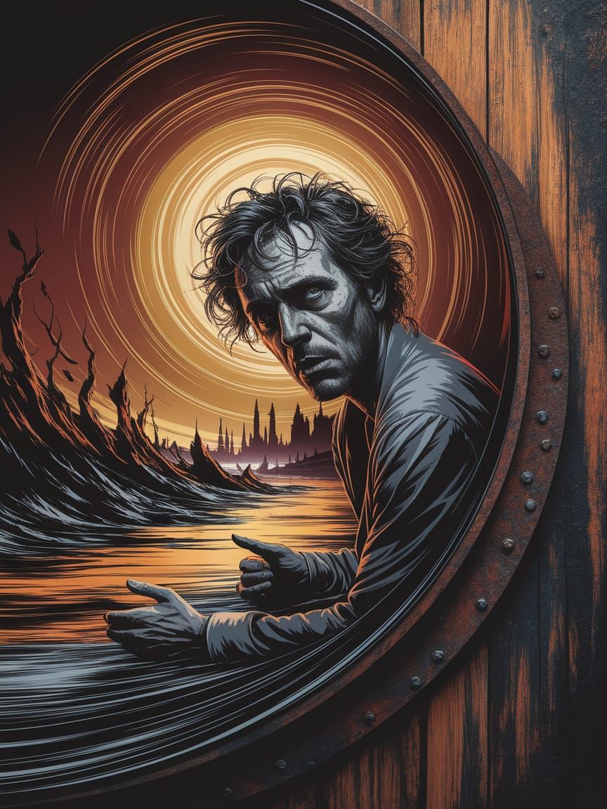 Surreal Portrait of Disappointment in Amber and Gold