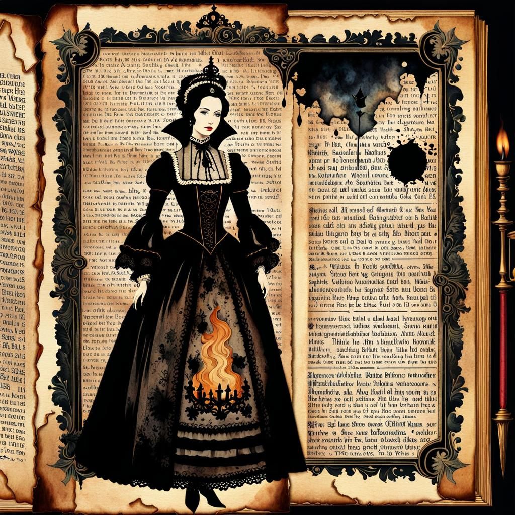 Gothic Horror Illustration with Watercolor and Lace