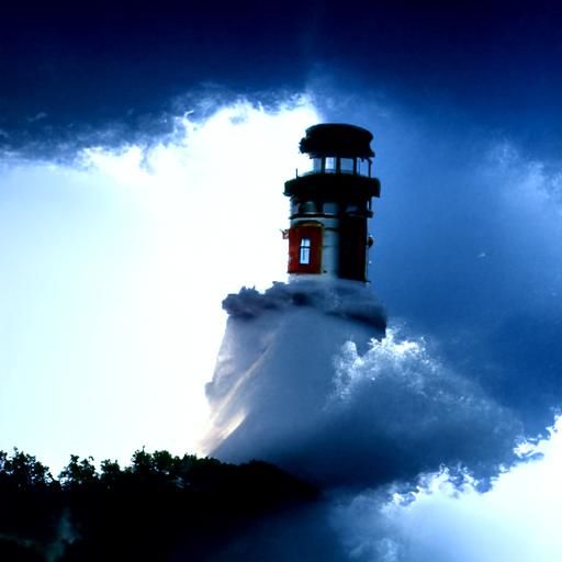 Lighthouse overshadowed by a large thundercloud