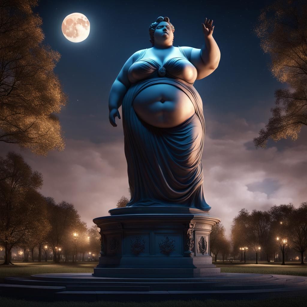 Statue of a Woman in Park at Night