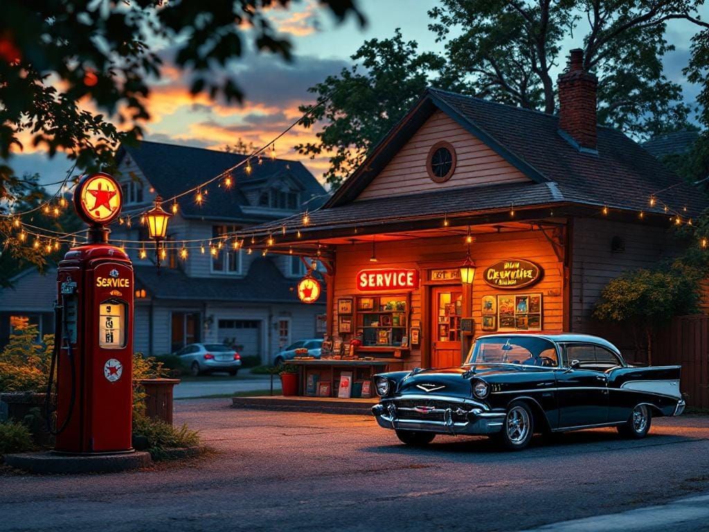 Nostalgic Gas Station at Magic Hour