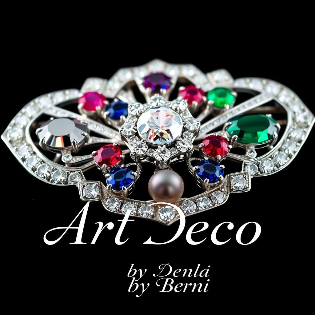 Art Deco Platinum Brooch with Diamonds and Gemstones