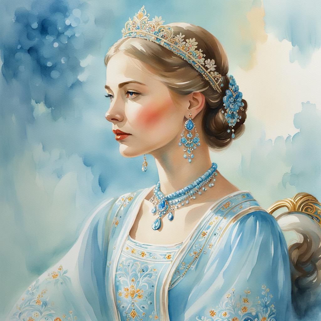 Watercolor Portrait of a Russian Princess