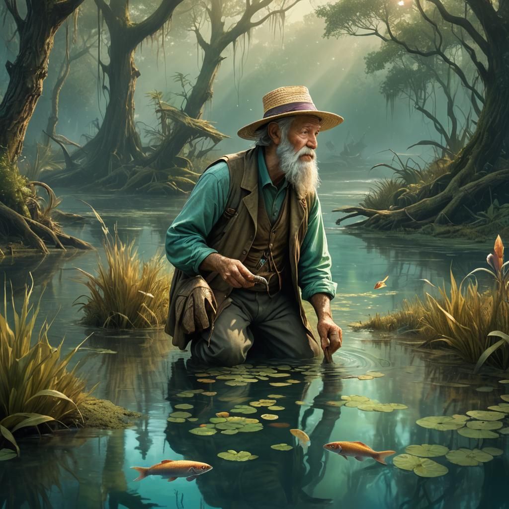 Mystical Swamp Encounter: Fantasy Art in Emerald and Turquoi...