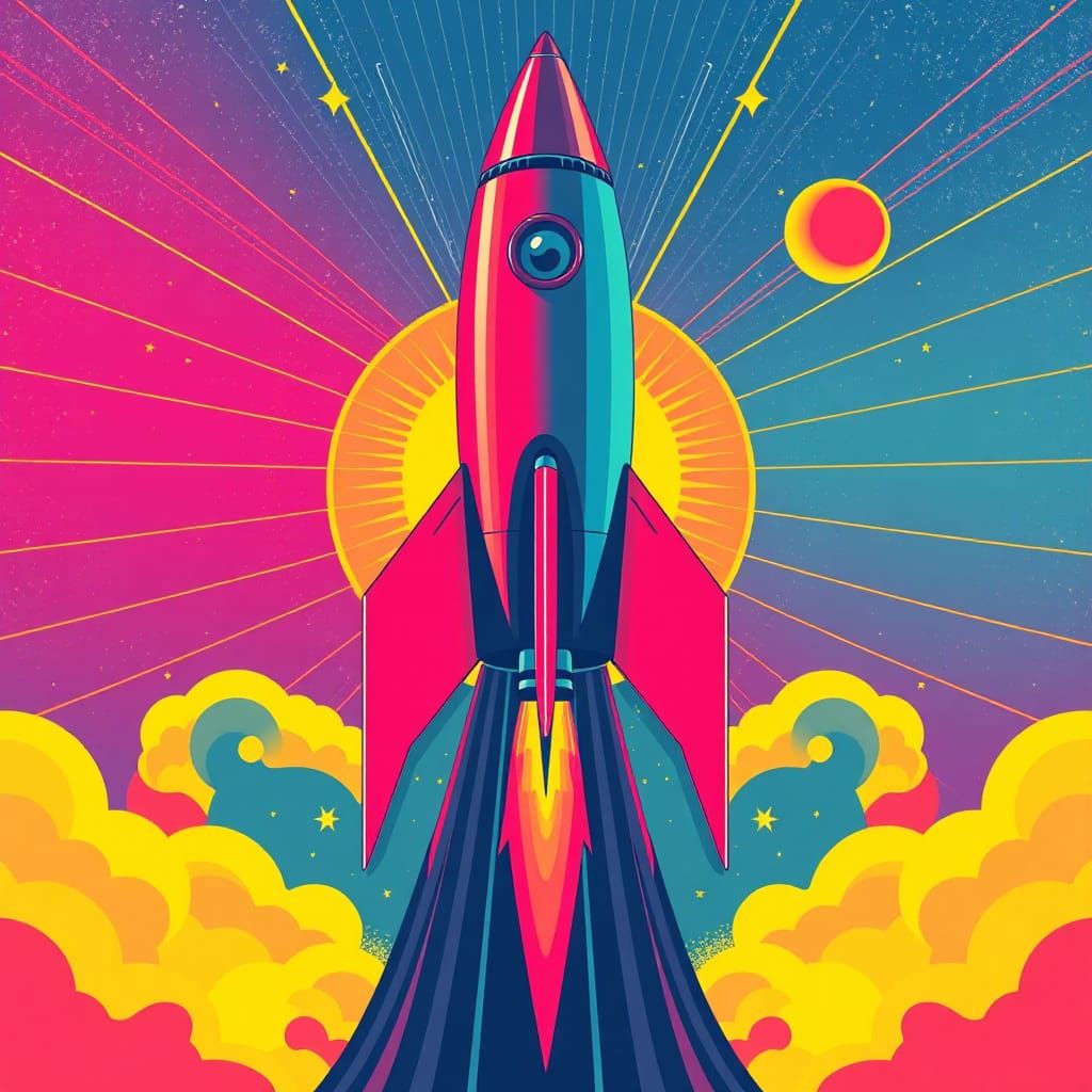 Retro Rocket in Bauhaus Pop Art Style