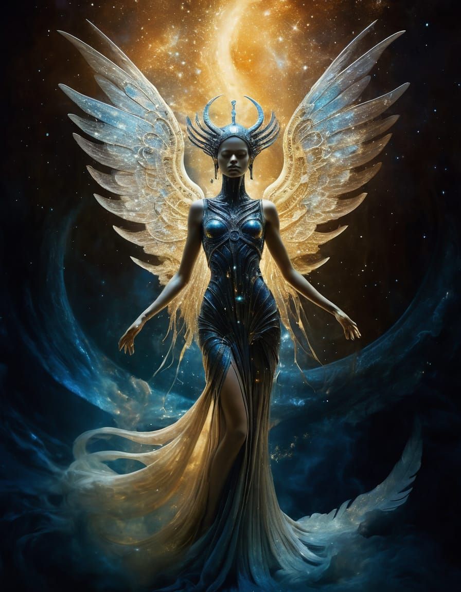 Ethereal Stardust Woman in Art Nouveau Style