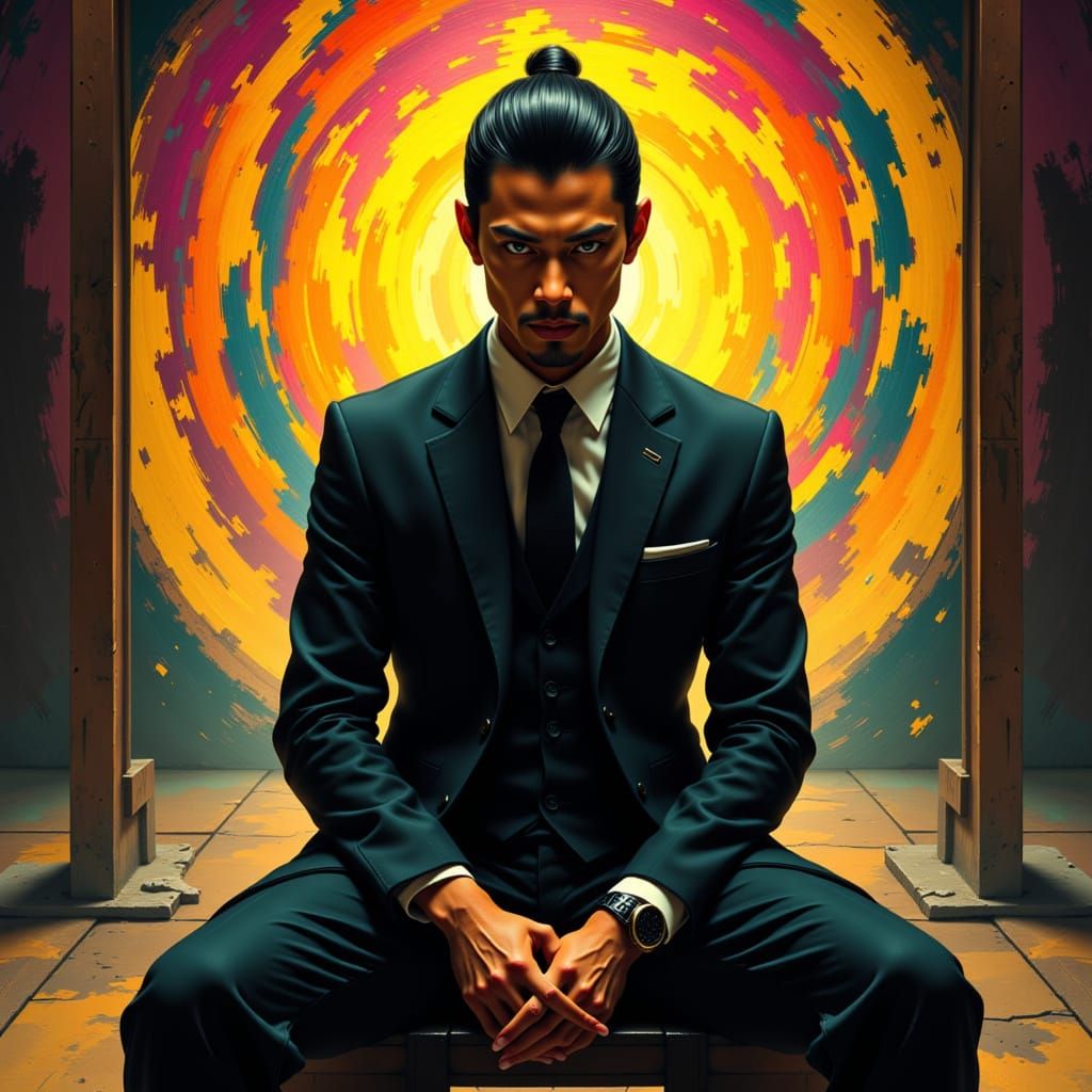 Yakuza Boss with Dragon Tattoo in Cinematic Style