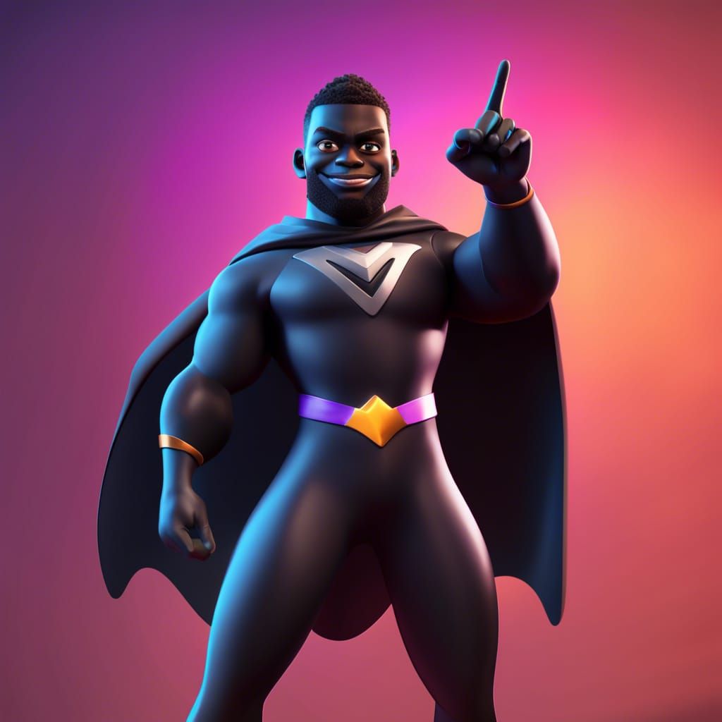 Black Superhero Giving Peace Sign as 3D Art