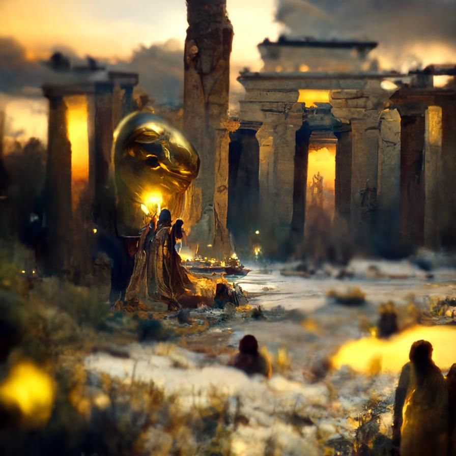 Golden Night Scene in Hyperrealistic Style