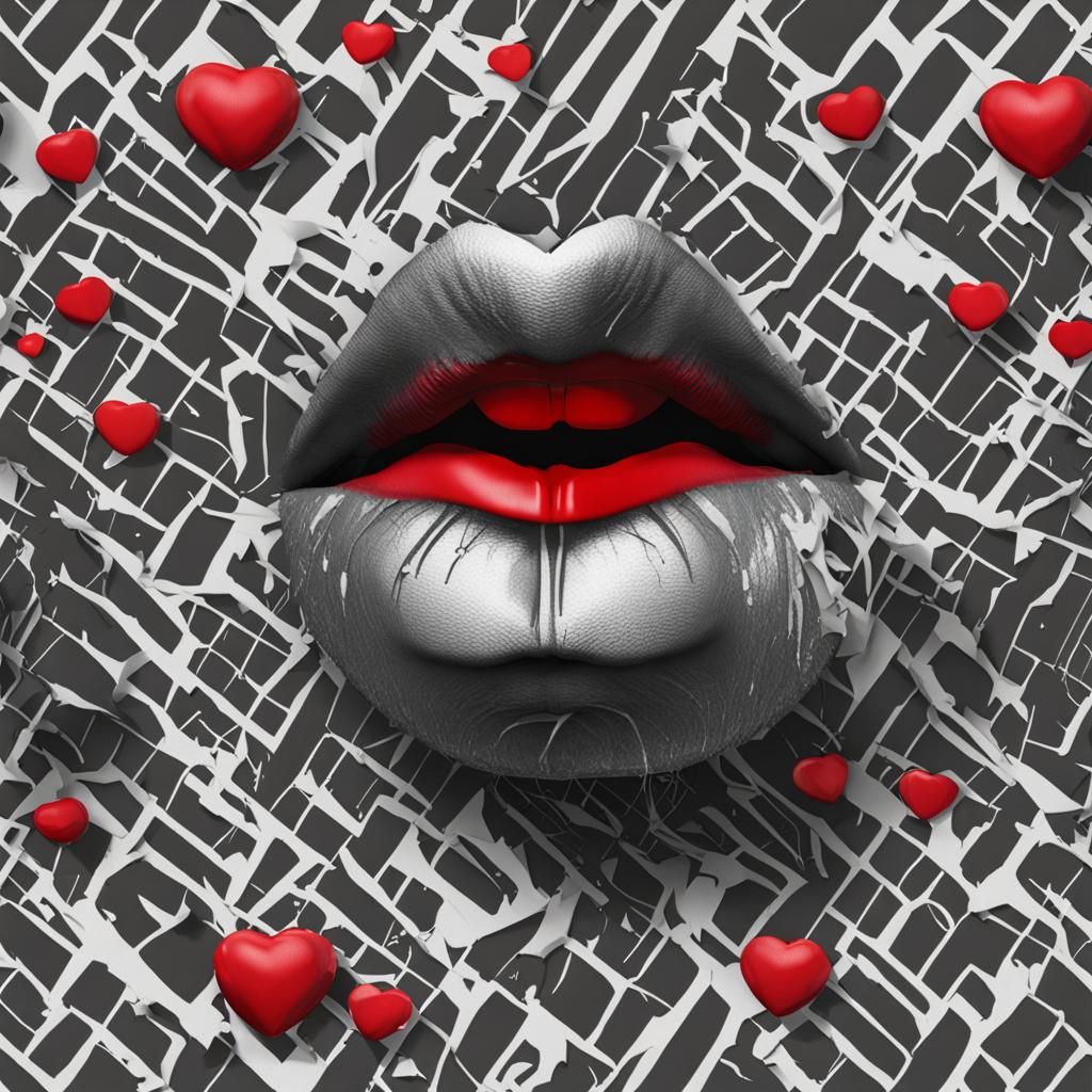 Gothic Valentine Lips: Sad Illustration in Bleak Colors