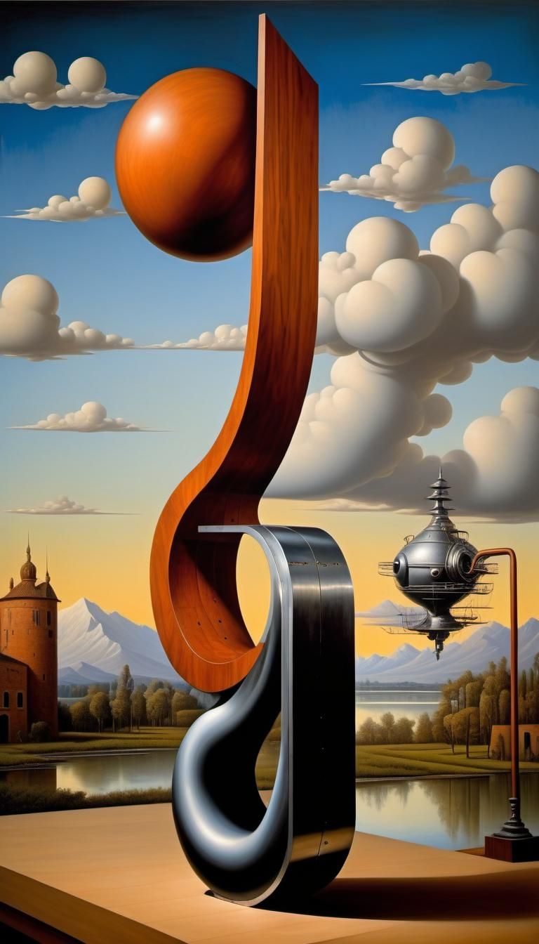 Steampunk Sculpture in Museum, Surrealist Style