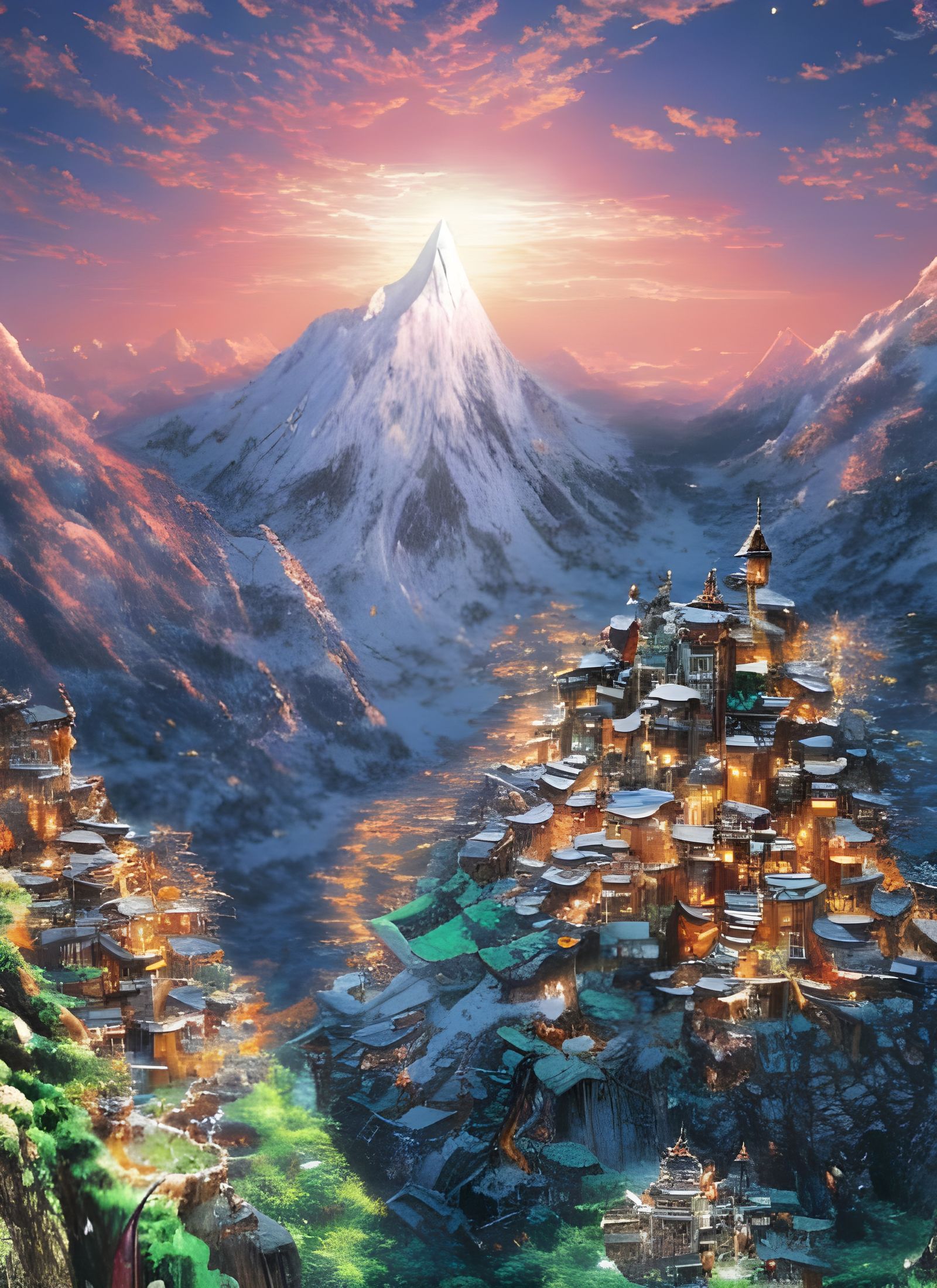 Epic Mountain Village: Digital Illustration