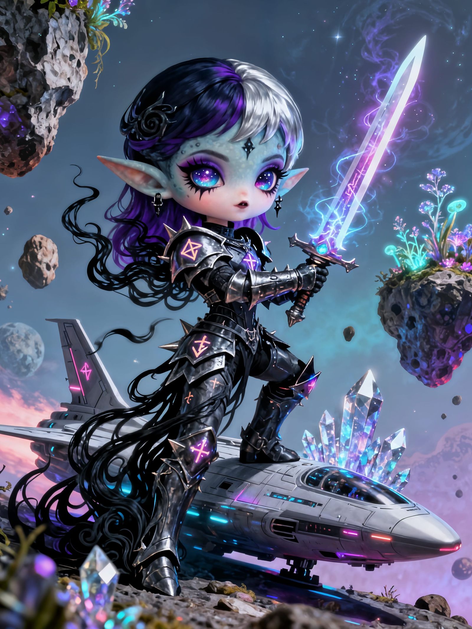 Goth Alien Princess Knight in Ethereal Sci-Fi Fairytale