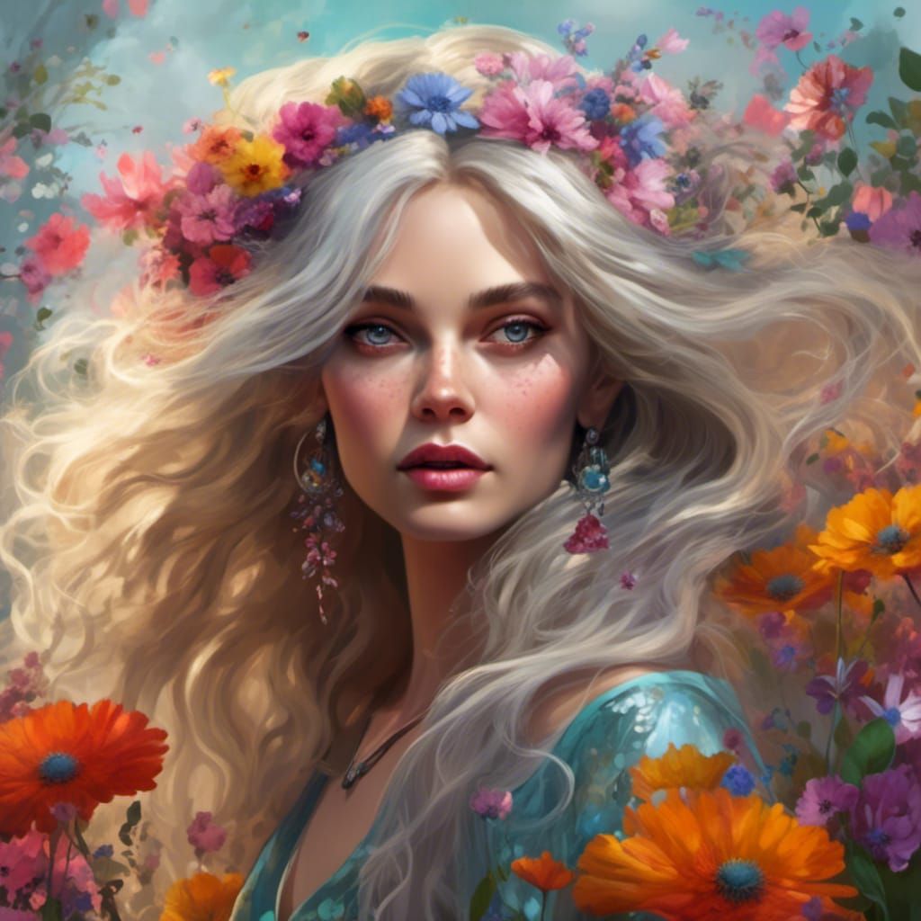 Sixties Flower Child in Hyperreal Style
