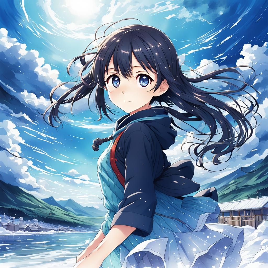 Anime Style Woman in Summer Wind