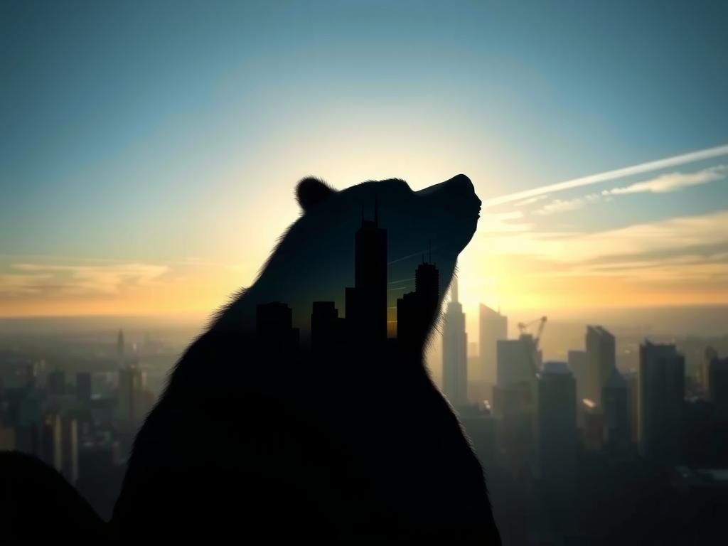 Bear Silhouette Reflecting Cityscape