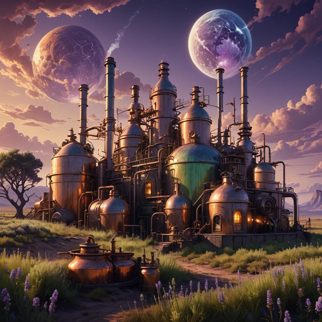 Absinthe Distillery on Alien Planet in Fantasy Art