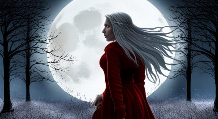 Goddess Gazing at Moon, Detailed Matte Painting