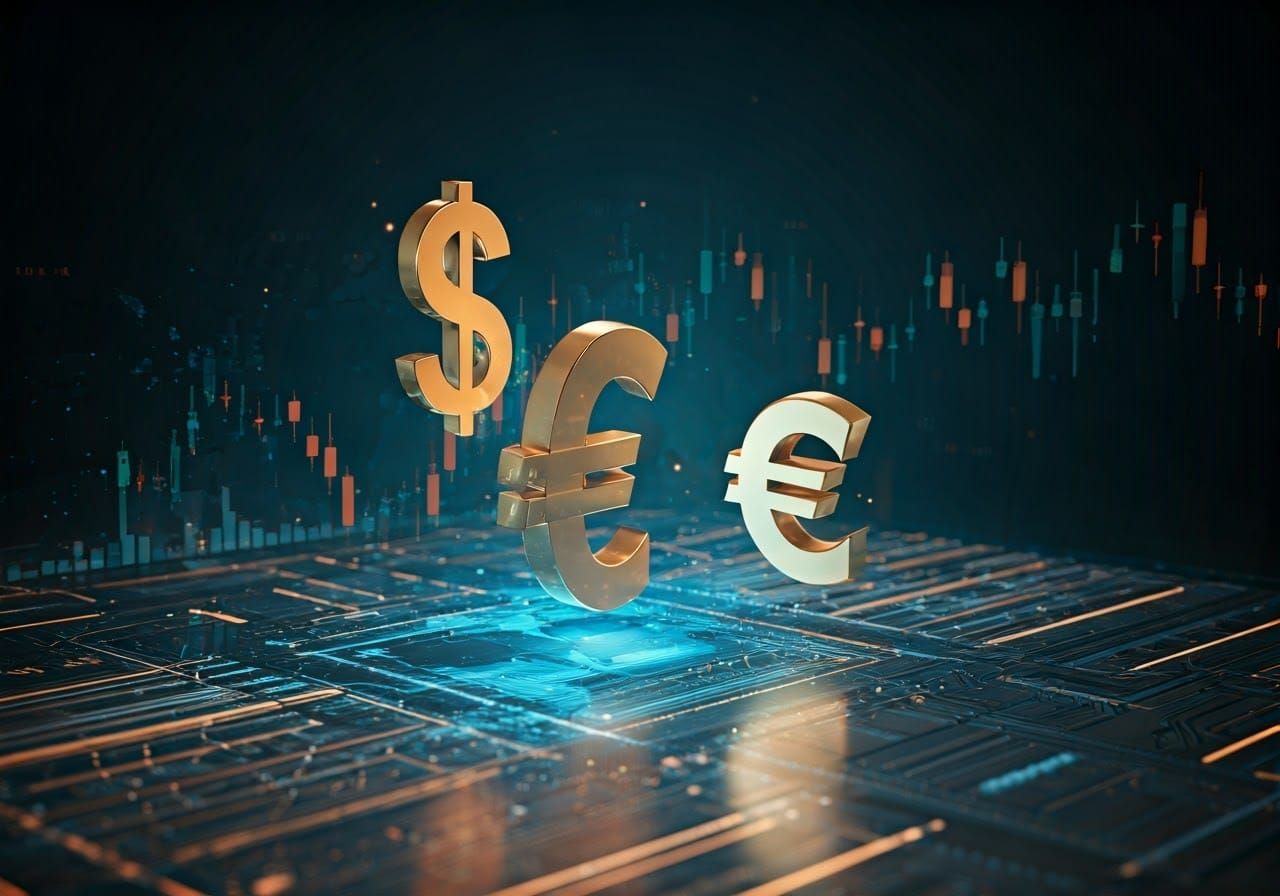 Sleek Futuristic Trading Hub with Radiant Currency Symbols