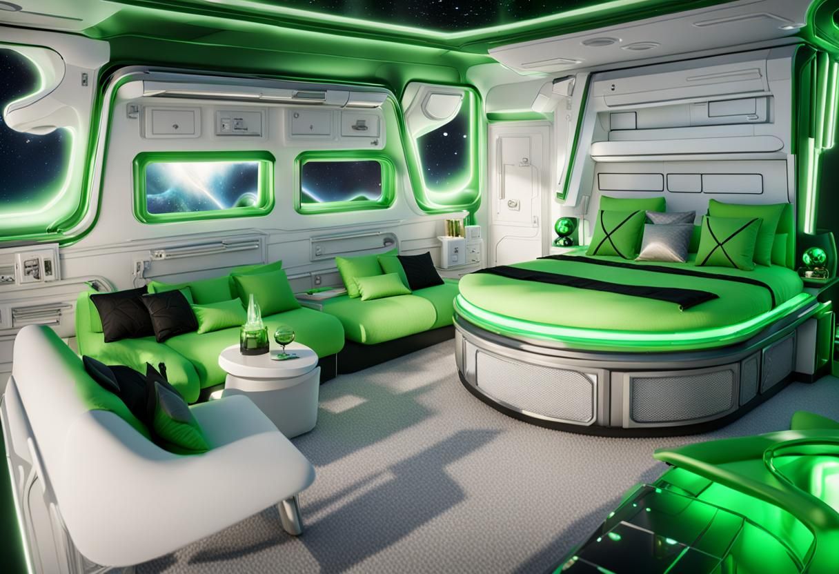 Futuristic Bedroom with Outer Space Theme as Matte Painting