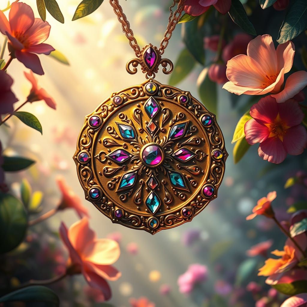 Golden Fantasy Medal in Whimsical Dreamlike Environment
