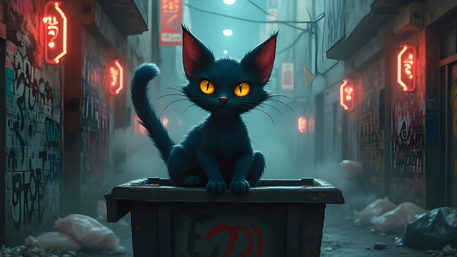 Anthropomorphic Cat in Graffiti Alley, Mystical Art