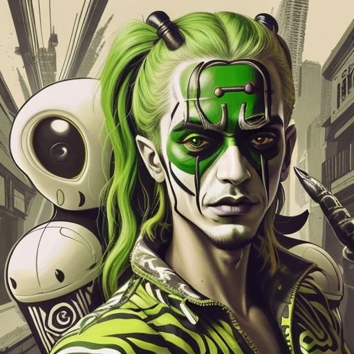 Cyberpunk Man with Green Paint Surreal Portrait