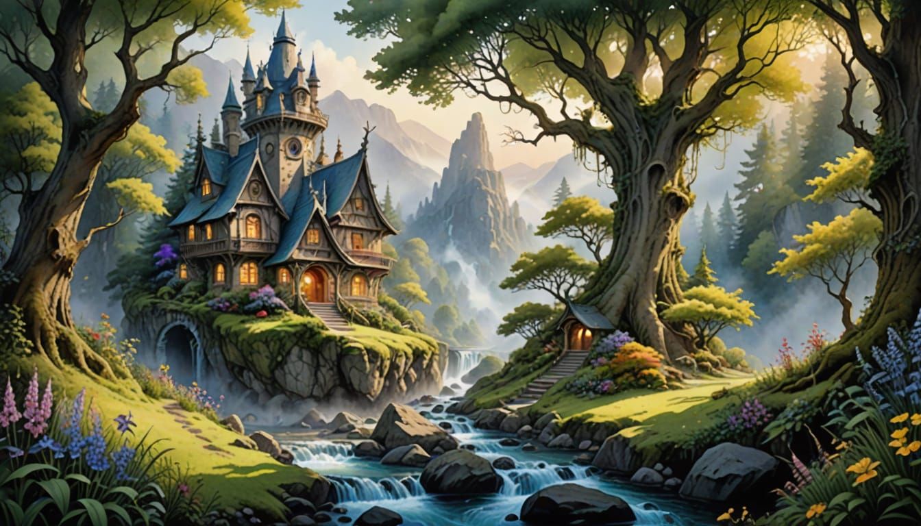 Ethereal Watercolor Fantasy in Fairy Hollow