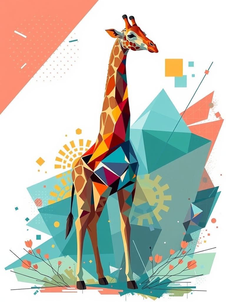 Geometric Giraffe in Cubist Style, Modern Art